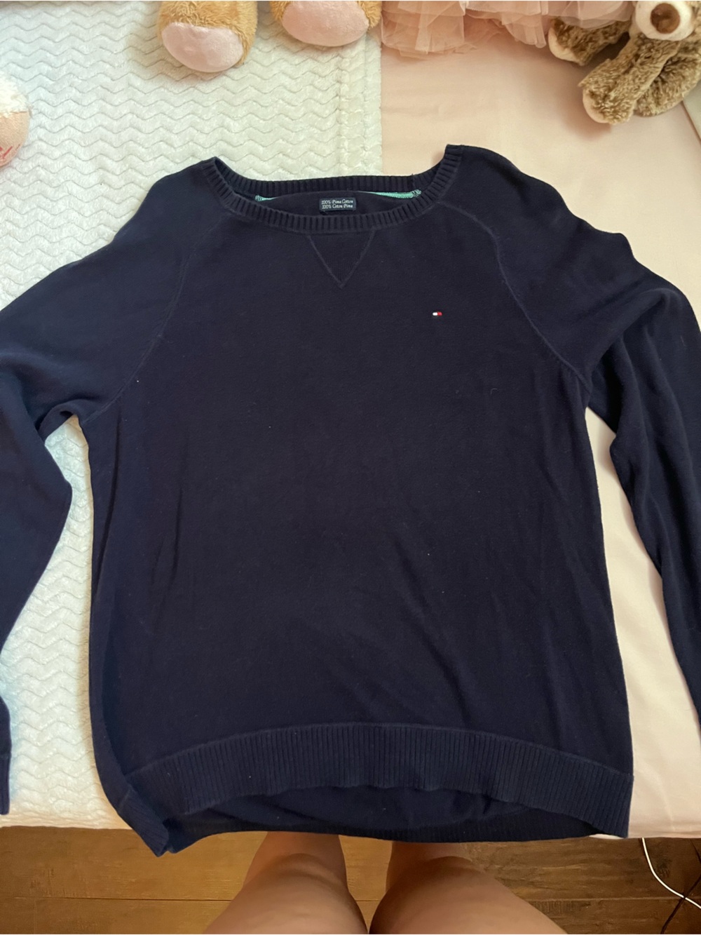 Tommy Hilfiger Navy Blue Knit Sweater with Signature Flag Embroidery
